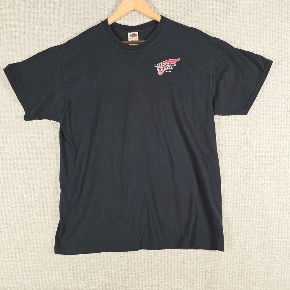 Red Wing Shoes Graphic T-Shirt Mens XL Black Fruit of the Loom Heavy Cotton Y2K